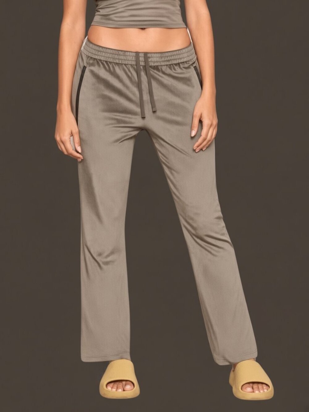 Skims Velour Track Pant Wide Leg Gunmetal Grey Medium